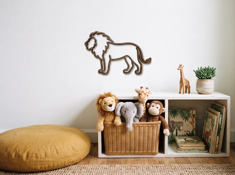 American Walnut lion wall art on a child's bedroom wall